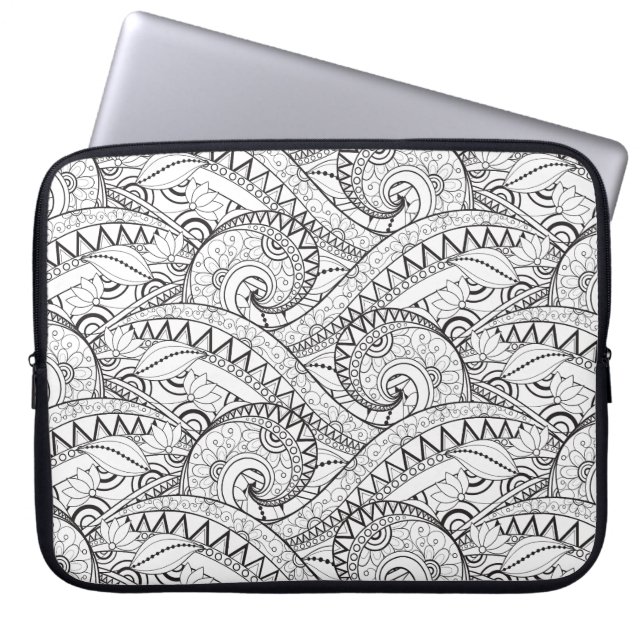 Gedetailleerde Floral Pattern Doodle Laptop Sleeve (Voorkant)