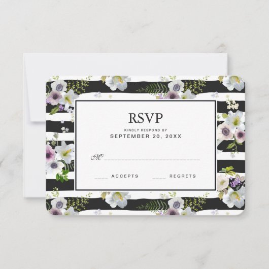 Gedetailleerde Floral Striped Pattern - Wedding RS RSVP Kaartje (Voorkant)