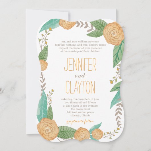 Gedetailleerde Florals Wedding-uitnodigingen Kaart (Voorkant)