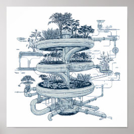 Gedetailleerde Futuristische Kunst: Hydroponisch H Poster