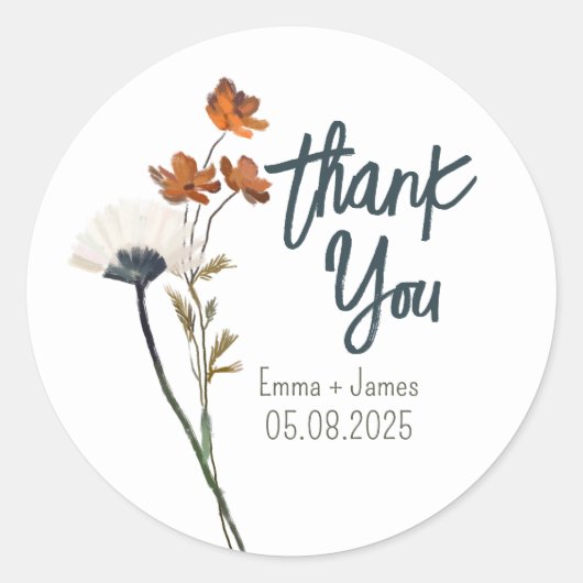 Gedetailleerde gedroogde bloemen Dank u Sticker (Voorkant)