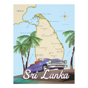 Gedetailleerde geïllustreerde kaart van Sri Lanka Foto Afdruk