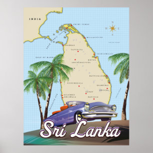 Gedetailleerde geïllustreerde kaart van Sri Lanka Poster