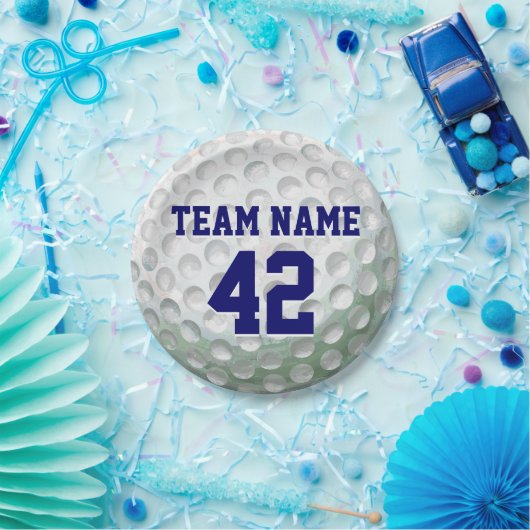 Gedetailleerde Golfbal met naam Papieren Bordje (Feest)