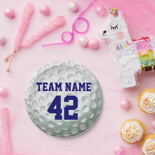 Gedetailleerde Golfbal met naam Papieren Bordje (Feest)