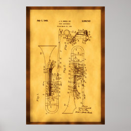Gedetailleerde Hi res Trombone Patent art Poster