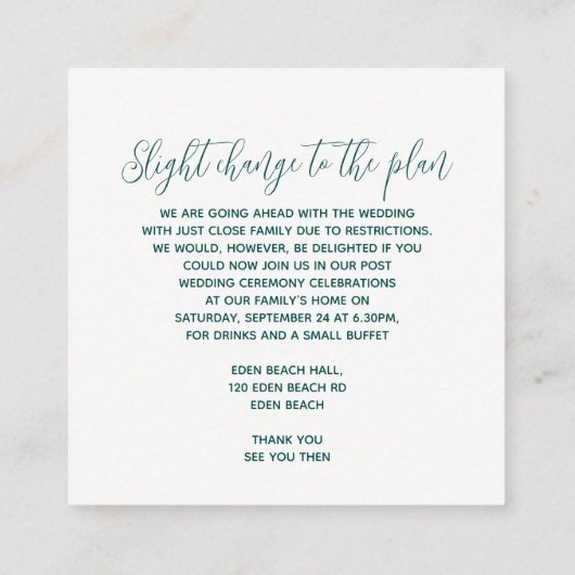 Gedetailleerde informatie over bruiloft: groene ku informatiekaartje (Achterkant)