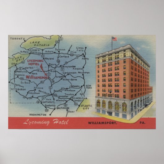 Gedetailleerde kaart, Lycoming Hotel - Williamspor Poster (Voorkant)