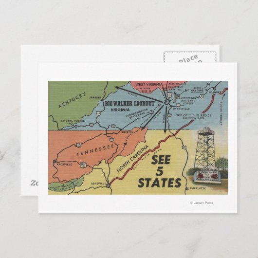 Gedetailleerde kaart van 5 staten - Big Walker Loo (Voorkant / Achterkant)