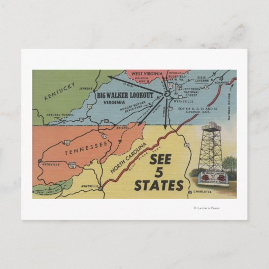 Gedetailleerde kaart van 5 staten - Big Walker Loo (Voorkant)