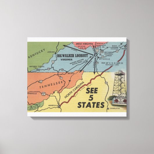 Gedetailleerde kaart van 5 staten - Big Walker Loo Canvas Afdruk (Voorkant)