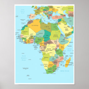 Gedetailleerde kaart van Afrika Continent Poster