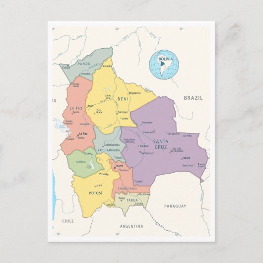 Gedetailleerde kaart van Bolivia (Voorkant)