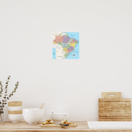 Gedetailleerde kaart van Brazilië Poster (Keuken)