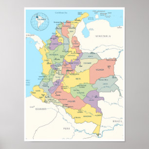 Gedetailleerde kaart van Colombia Poster