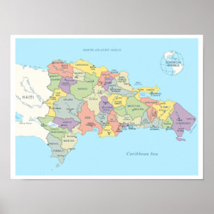Gedetailleerde kaart van de Dominicaanse Republiek Poster