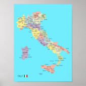 Gedetailleerde kaart van de Italiaanse regio's Poster (Voorkant)