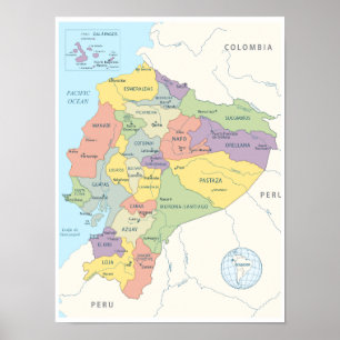 Gedetailleerde kaart van Ecuador Poster