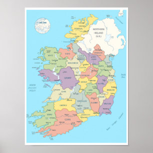 Gedetailleerde kaart van Ierland Poster
