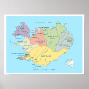 Gedetailleerde kaart van IJsland Poster