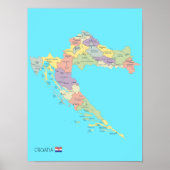 Gedetailleerde kaart van Kroatië Regio's Poster (Voorkant)