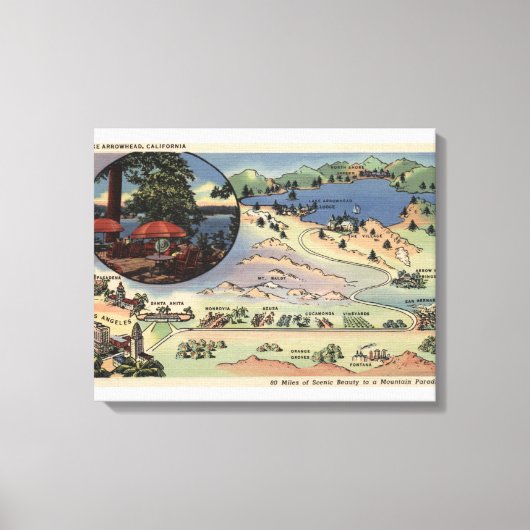 Gedetailleerde kaart van LA naar het meer Canvas Afdruk (Voorkant)