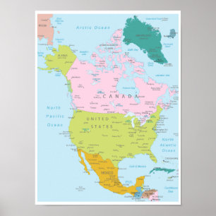 Gedetailleerde kaart van Noord-Amerika Poster