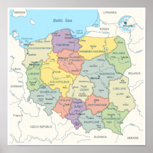 Gedetailleerde kaart van Polen Poster