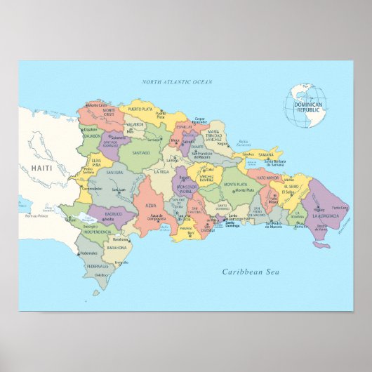 Gedetailleerde kaart van regio's in de Dominicaans Poster (Voorkant)