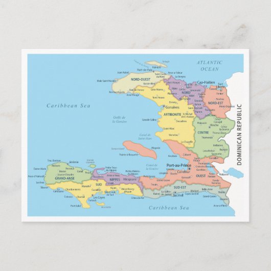 Gedetailleerde kaart van regio's in Haïti (Voorkant)