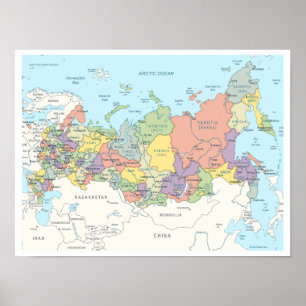 Gedetailleerde kaart van Rusland Poster