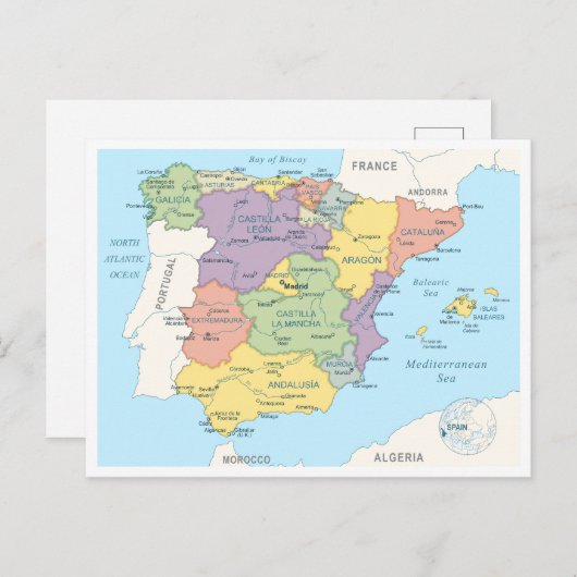 Gedetailleerde kaart van Spanje (Voorkant / Achterkant)