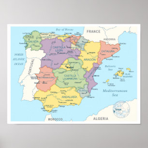 Gedetailleerde kaart van Spanje Poster