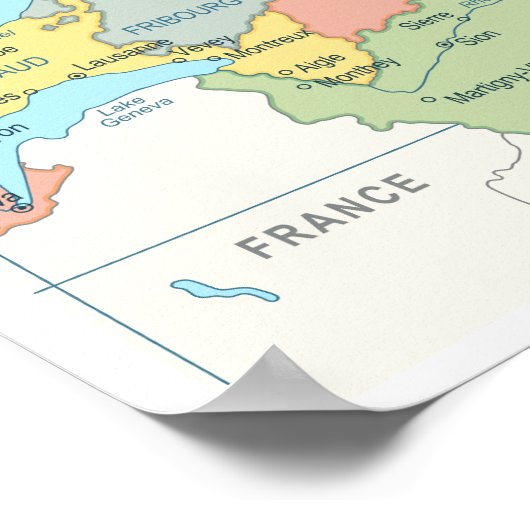 Gedetailleerde kaart van Zwitserland Poster (Hoek)