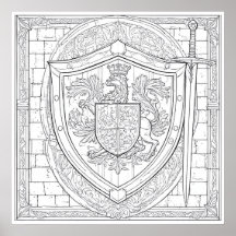 Gedetailleerde kleurplaat van het heraldische schi