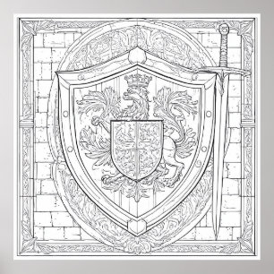 Gedetailleerde kleurplaat van het heraldische schi poster