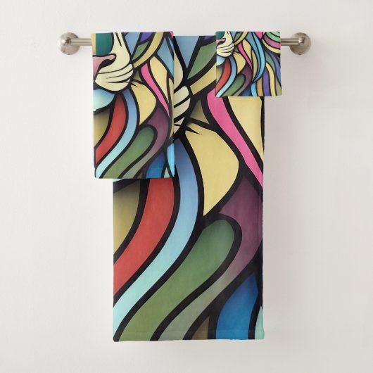 Gedetailleerde kleurrijke leeuwenkop bad handdoek (Insitu)