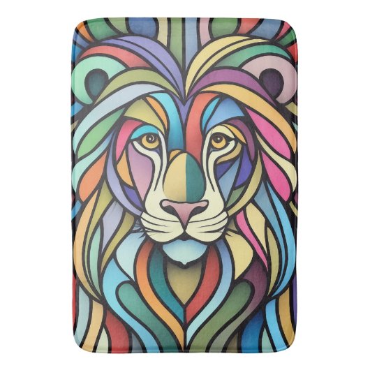 Gedetailleerde kleurrijke leeuwenkop badmat (Voorkant Verticaal)