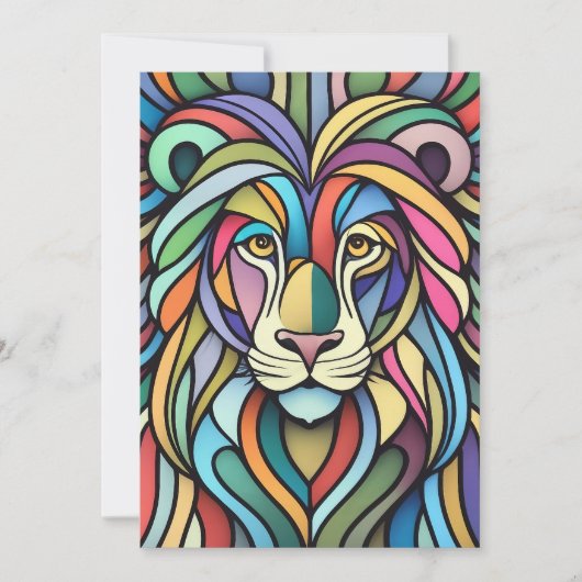 Gedetailleerde kleurrijke leeuwenkop feestdagenkaart (Voorkant)