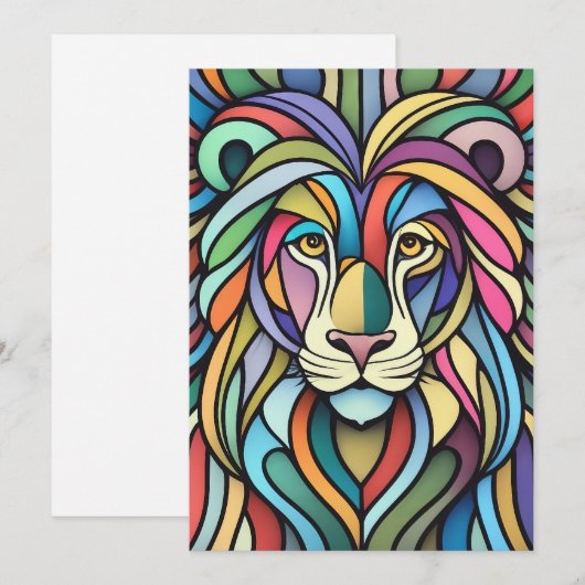Gedetailleerde kleurrijke leeuwenkop feestdagenkaart (Voorkant / Achterkant)