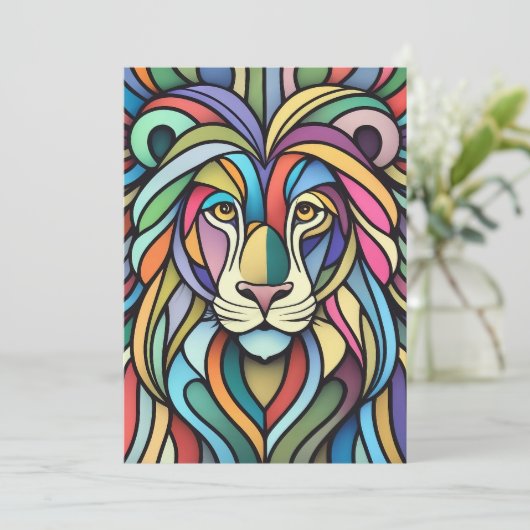Gedetailleerde kleurrijke leeuwenkop feestdagenkaart (Staand voorkant)