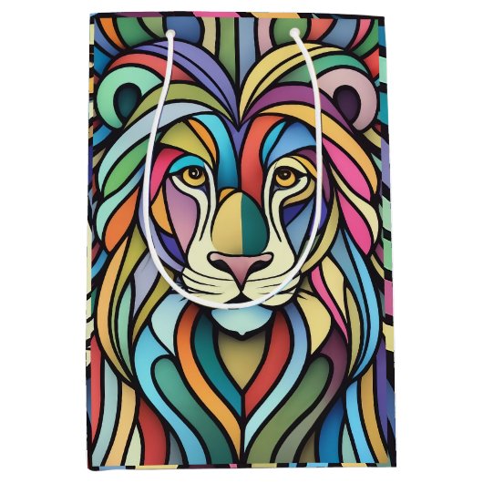 Gedetailleerde kleurrijke leeuwenkop medium cadeauzakje (Voorkant)