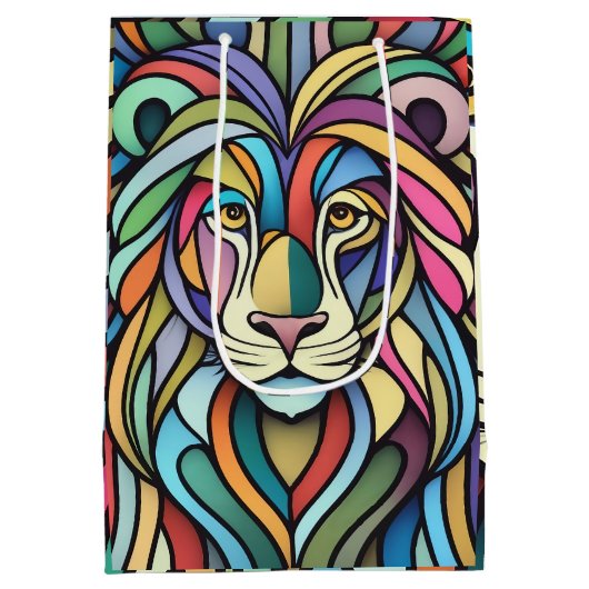 Gedetailleerde kleurrijke leeuwenkop medium cadeauzakje (Achterkant)