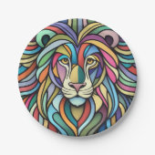 Gedetailleerde kleurrijke leeuwenkop papieren bordje (Voorkant)