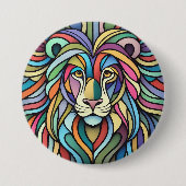 Gedetailleerde kleurrijke leeuwenkop ronde button 7,6 cm (Voorkant)