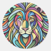 Gedetailleerde kleurrijke leeuwenkop ronde sticker (Voorkant)