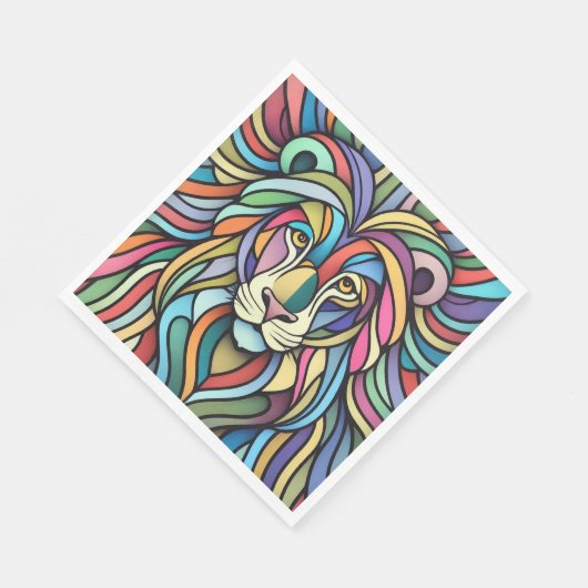 Gedetailleerde kleurrijke leeuwenkop servet (Hoek)