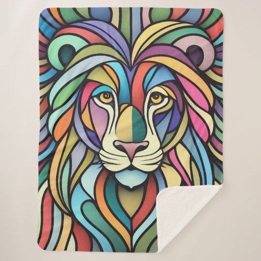 Gedetailleerde kleurrijke leeuwenkop sherpa deken (Voorkant)
