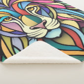 Gedetailleerde kleurrijke leeuwenkop sherpa deken (3/4)