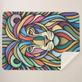 Gedetailleerde kleurrijke leeuwenkop sherpa deken (Voorkant (horizontaal))